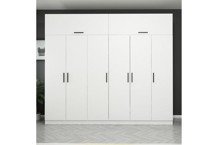 Medway Kleiderschrank mit 6 Türen und Aufsatzschränke, Weiß