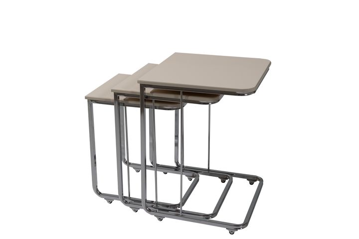 Vegas Bijzettafel Set, 3-Dlg?, Wit, Nikkel