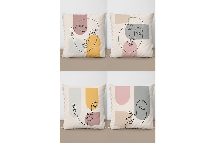 Draw Girl Face Kussensloopset, 4-delig