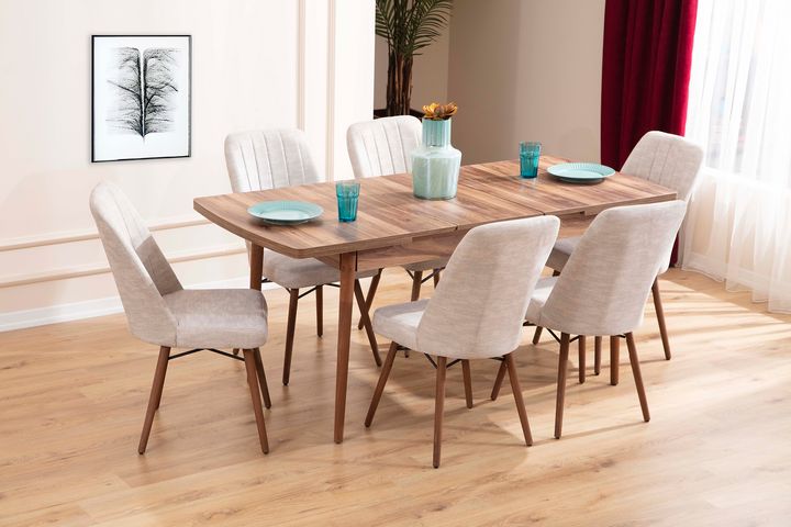 Lydiana Eettafelset voor 6 Personen, 140x80 cm, Creme