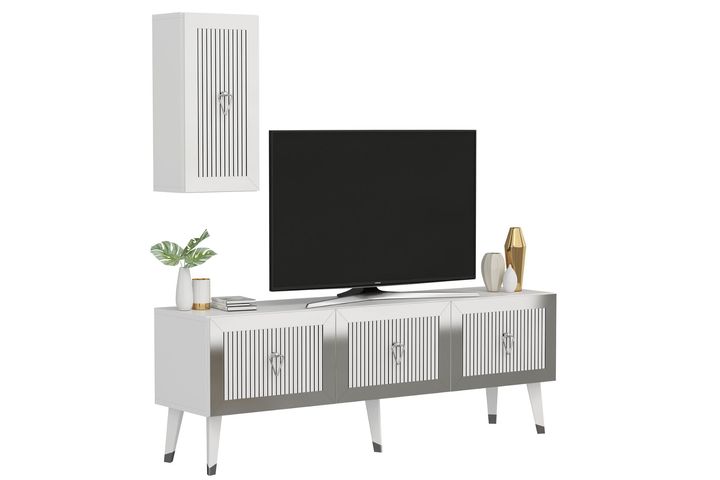 Bare Tv-Meubel, Wit Zilver