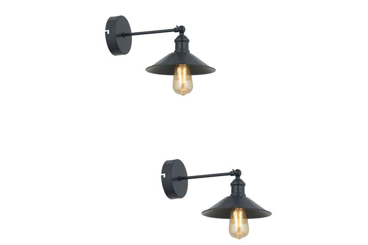 Apliqa Wilster Retro Wandlampenset, 2 Stuks, Zwart