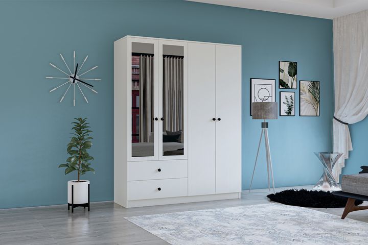 Metalia Novado Kledingkast met 4 Deuren, 2 Lades en Spiegel