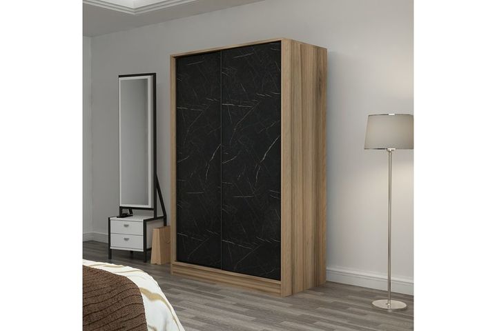 Medway Kledingkast met Schuifdeuren, 120 cm, Zwart en Walnoot