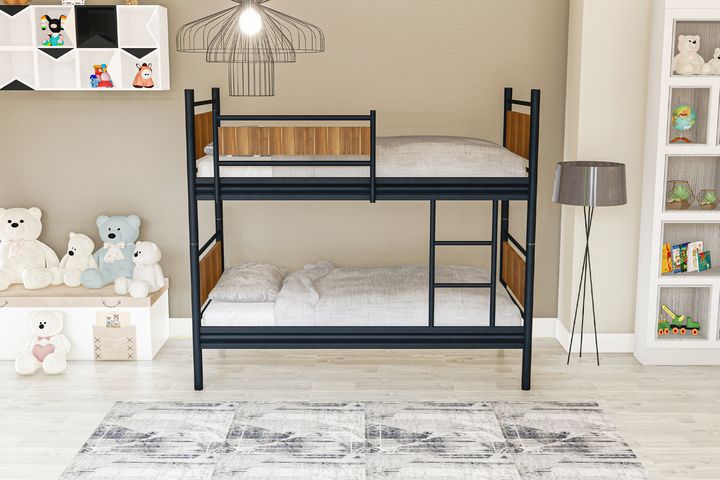 Star Stapelbed, 90x190cm, Zwart en Walnoot