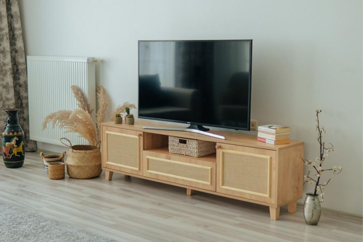Jute Scandinavisch Jute Tv-Meubel met Stoffen Hoes, 180 cm