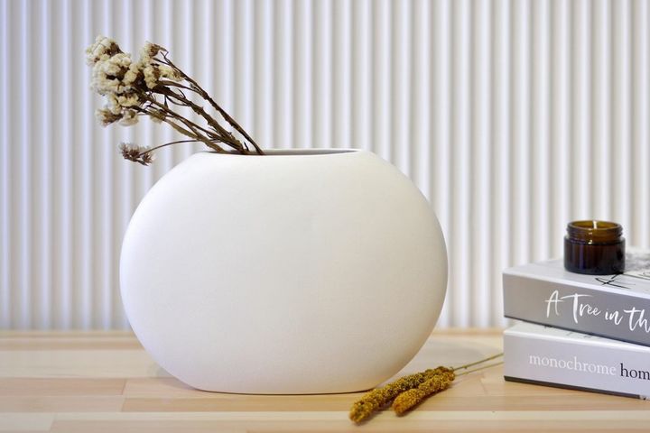 Flat Ceramic Vase, Large, White