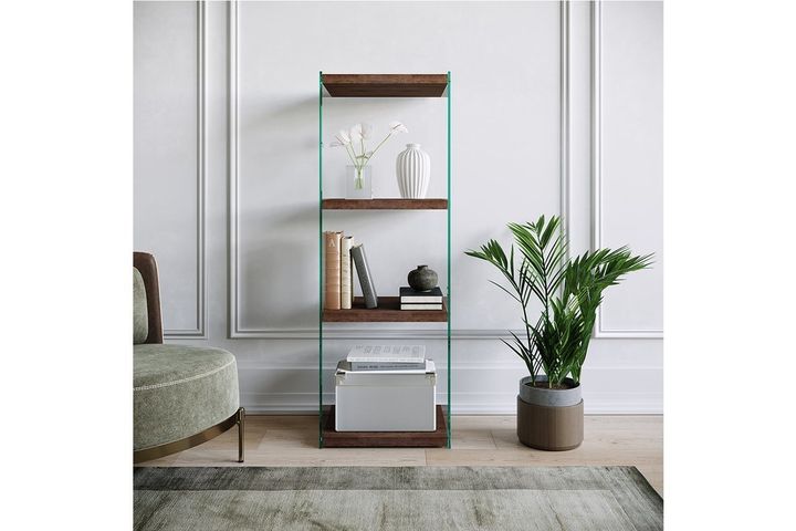 Niagara Tempered Glass Bookcase, 120 cm, Walnut