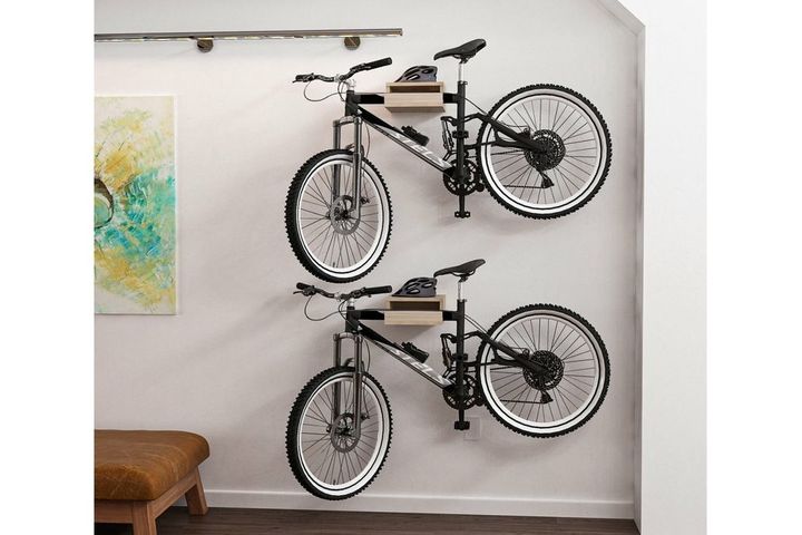 Bisly 2 Piece Bike Racks, Natural Wood