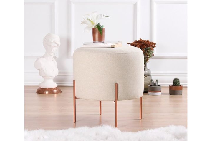 Copper Ronde Poef, Creme