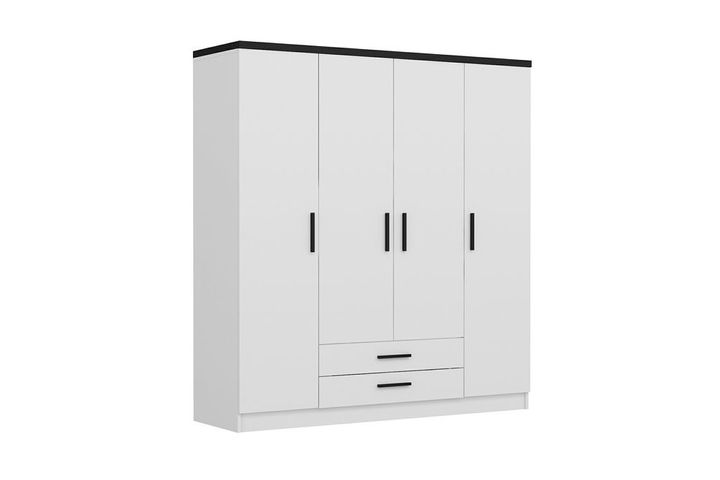 Medway Plus Kledingkast met 4 Deuren en 2 Lades, 190 cm, Wit