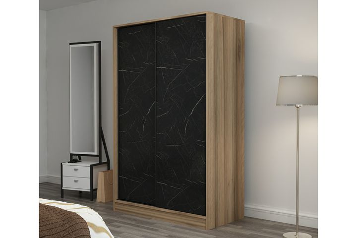 Medway Tideway Kledingkast met Schuifdeuren, 210 cm, Zwart en Walnoot