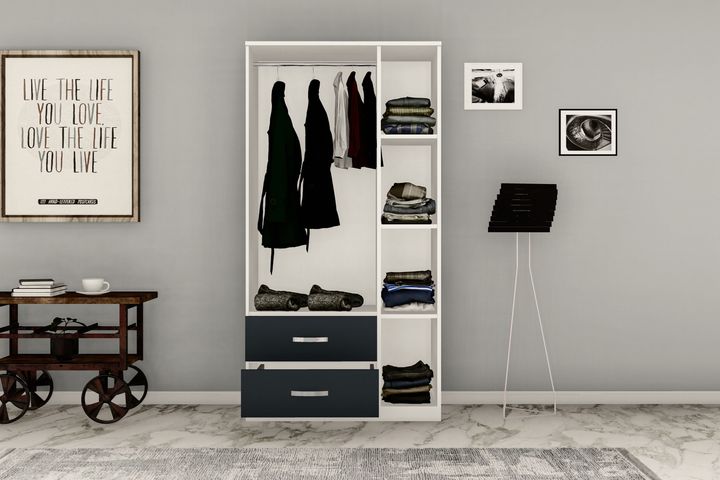 Modena Kledingkast met 3 Deuren en 2 Lades, Wit en Antraciet