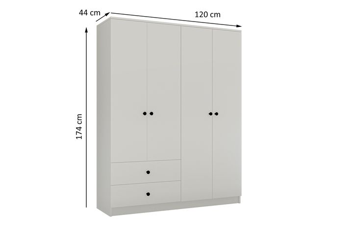 Metalia Novado 4 Door with 2 Drawers Wardrobe, White