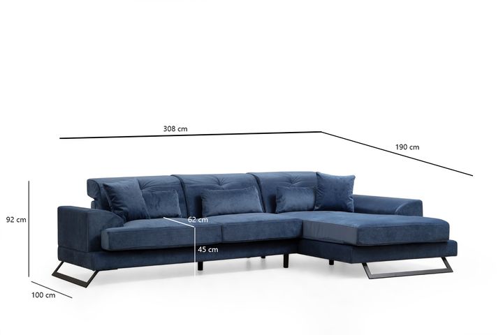 Frido Hoekbank Rechts, Blauw, Stof kan veranderd worden