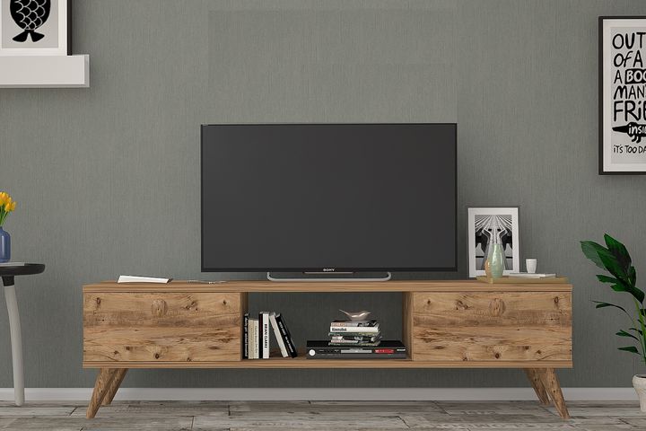 Eleanor TV-Meubel met Houten Poten, 140 cm, Pijnboom