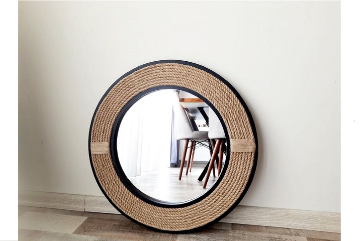 Wood Ronde Wandspiegel 57 cm, Zwart