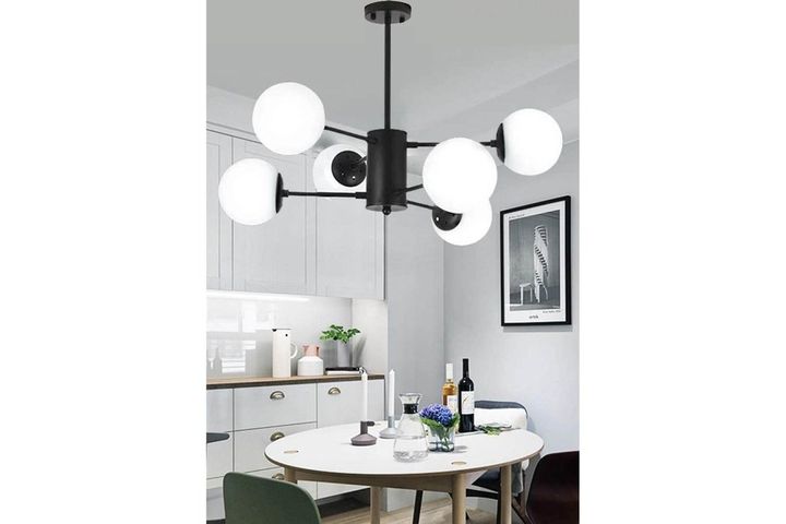 Black Chandelier with White Glass Globes