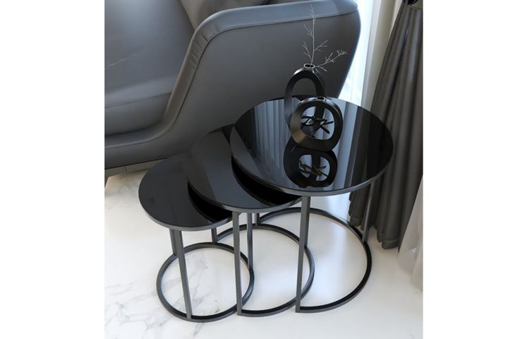 Tubihome Bijzettafelset, Metaal, Zwart Glas