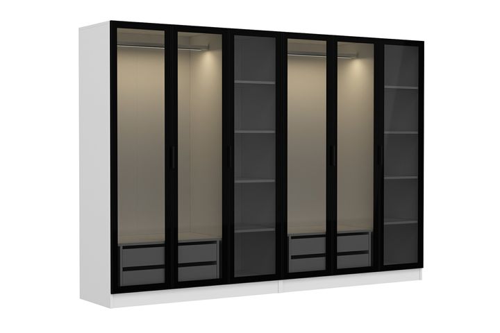 Medway Tideway Kledingkast met 6 Deuren en 4 Lades, 190 cm, Wit en Zwart