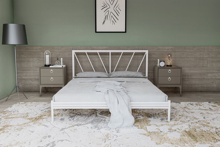 Ingolstadt Dobby Metalen Bedframe, 150x200 cm, Wit