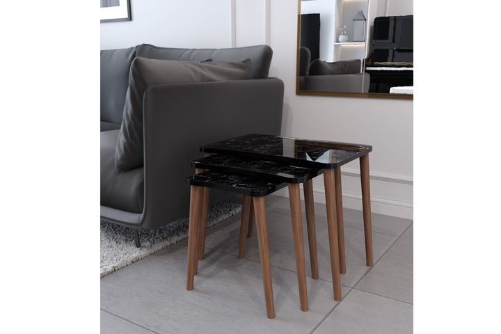 Leitha Zettafels Set met Houten Poten, Zwart Marmer