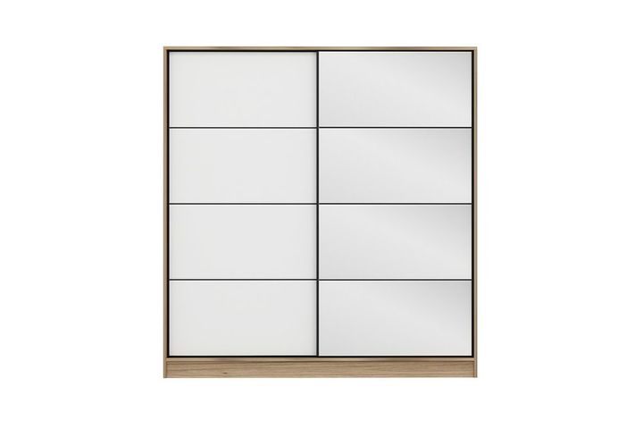 Medway Kledingkast met Schuifdeuren en Spiegel, 180 cm, Walnoot en Wit