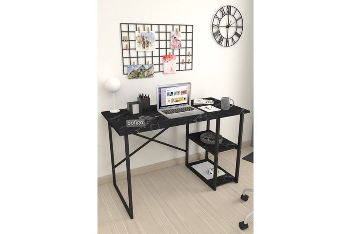 Mercia Study Desk with Shelves, Black