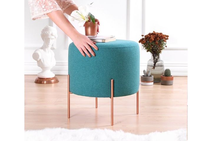Copper Ronde Poef, Groenblauw