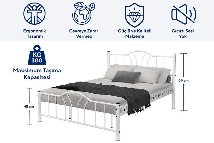 Bella Metalen Bedframe, 140x190 cm, Wit