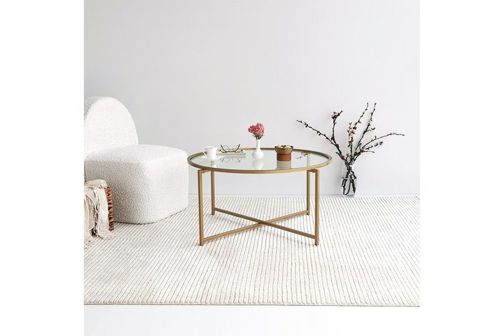 Neostyle Round Glass Coffee Table, Brass