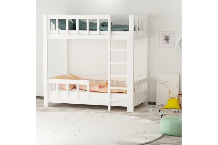 Intermediate Wood Natural Pine Lacquer Double Children's Bunk Bed, White
