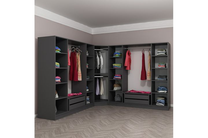 Minar Kale Kledingkast, 9 Gerookt, Met Deuren, Antraciet