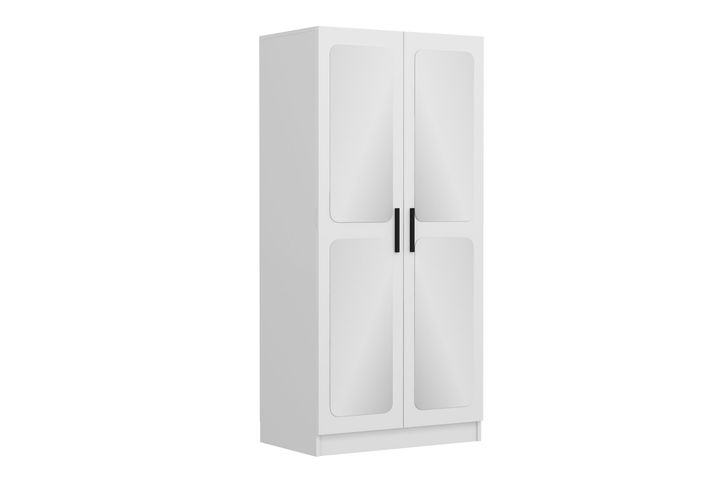 Minar Kale Kettingkast, Met 2 Deuren En Spiegel, Wit, 210 Cm