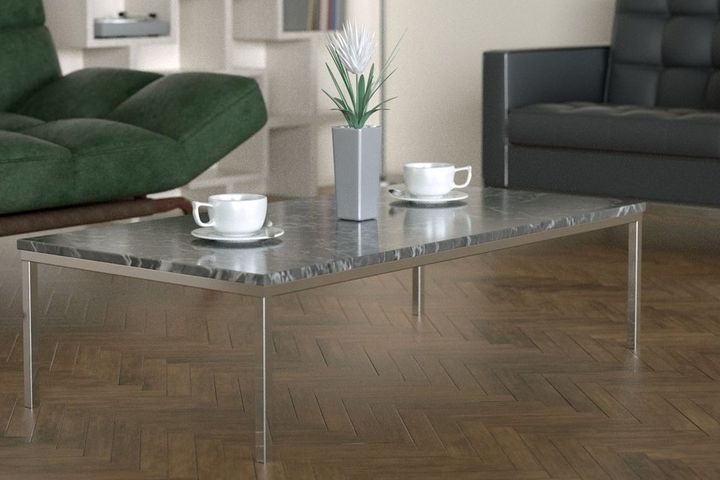 Shiny Coffee Table, Grey & Vintage Brass