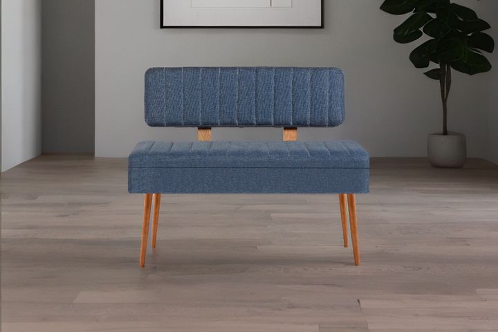 Vina Opbergbank Gestoffeerd, Pijnboom & Donkerblauw