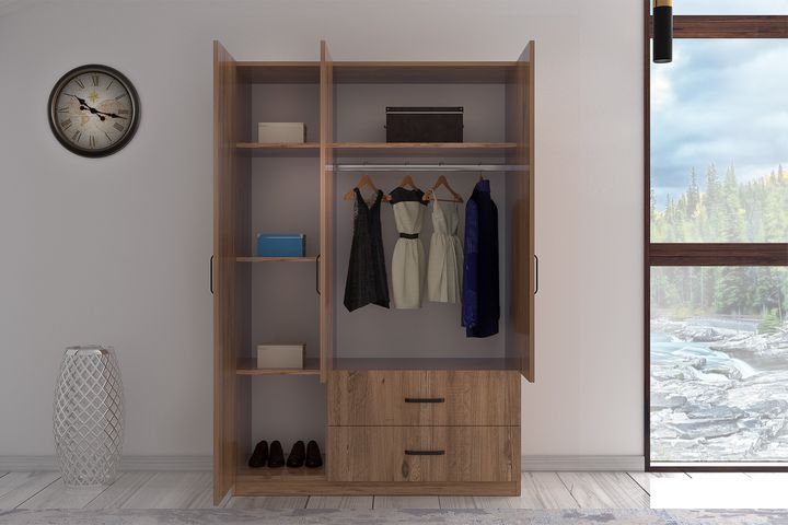 Amica Kledingkast met 3 Deuren & 2 Lades, Walnoot