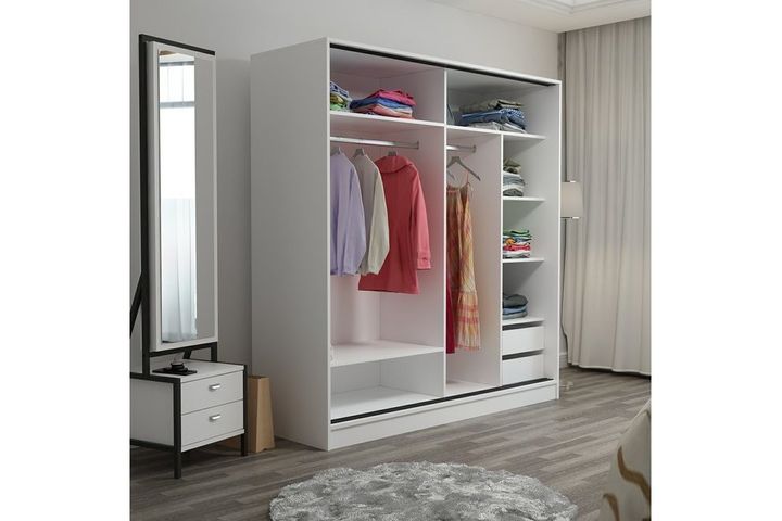 Medway Kledingkast met Schuifdeuren, 180 cm, Houtskoolgrijs en Wit