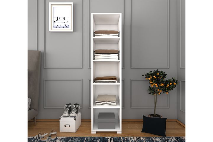 Manorala Kledingkast met 1 Deur en 5 Rekken, Wit