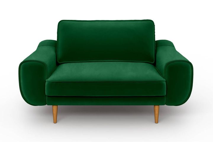 Klem Loveseat In Fluwelen met Houten Poten In Groen Eikhout