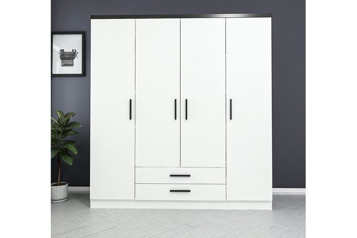 Medway Plus Kledingkast met 4 Deuren en 2 Lades, 190 cm, Wit