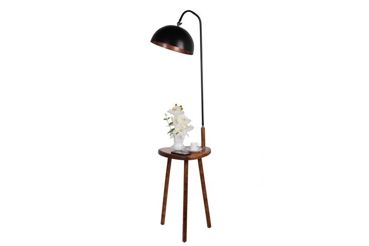Broad Crag Vloerlamp met Houten Rek, Zwart & Walnoot
