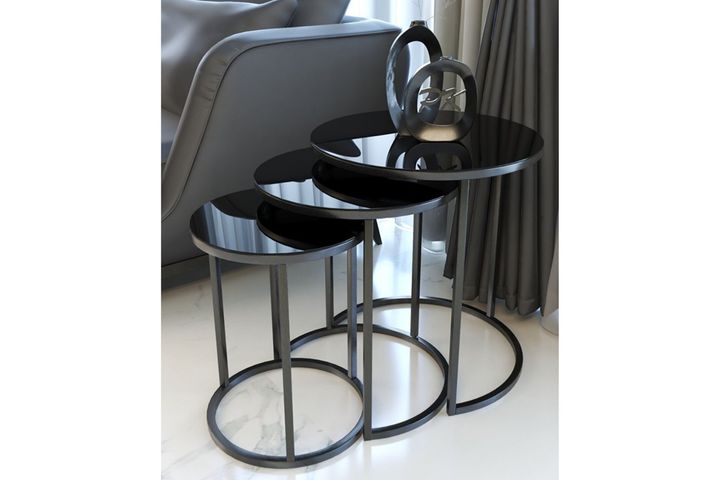 Tubihome Bijzettafelset, Metaal, Zwart Glas