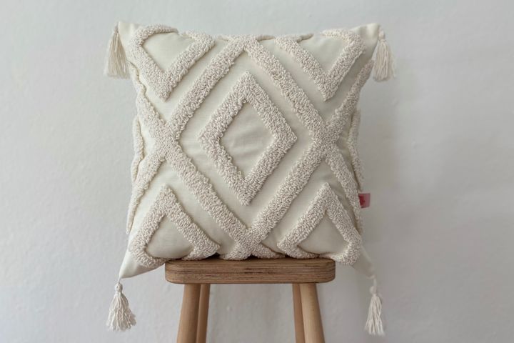 Galia Striped Scandinavian Design Punch Cushion Cover, 40 x 40 cm, Ecru