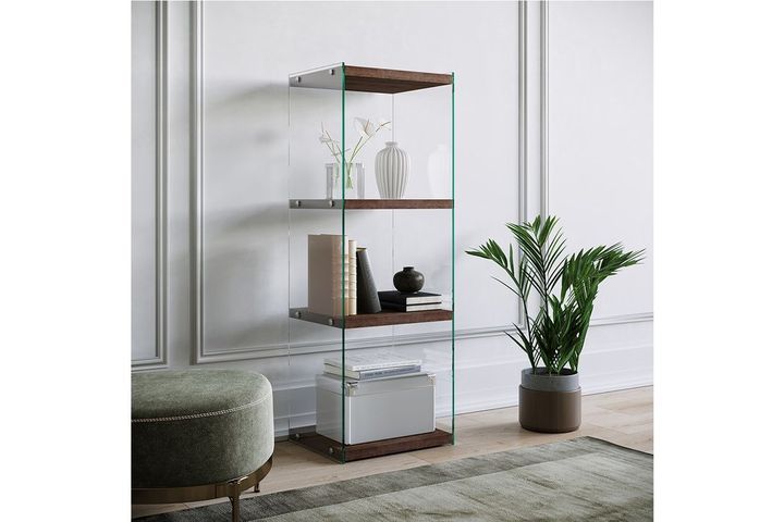 Niagara Tempered Glass Bookcase, 120 cm, Walnut