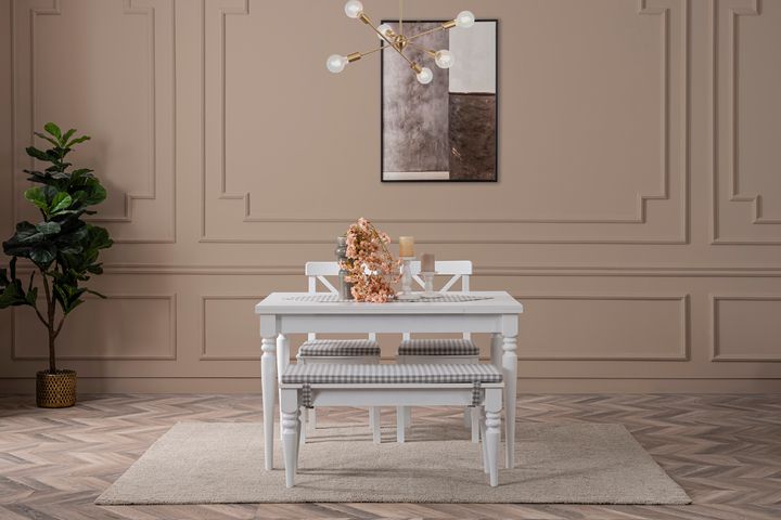 White Eettafelset met Bank, 110x70 cm