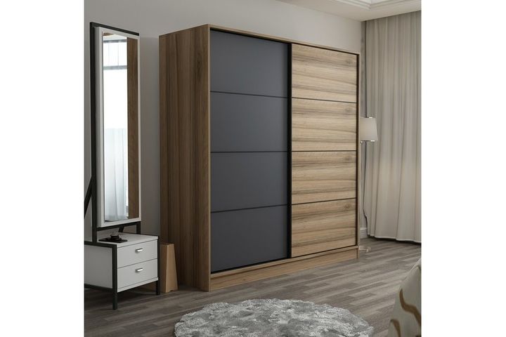 Medway Kledingkast met Schuifdeuren 180 cm, Walnoot en Antraciet