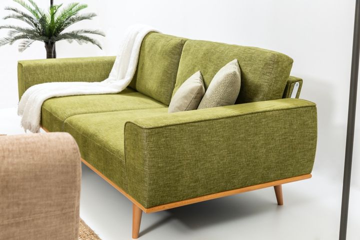 Merina 3-ZitsbankIn Linnen Stof Stof, Groene en Gele