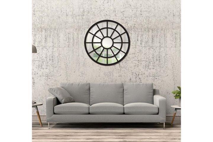 Wood Decoratieve Ronde Wandspiegel, 80 cm, Zwart