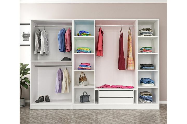 Medway Country Kledingkast met 6 Deuren, 2 Lades en Spiegel, Wit